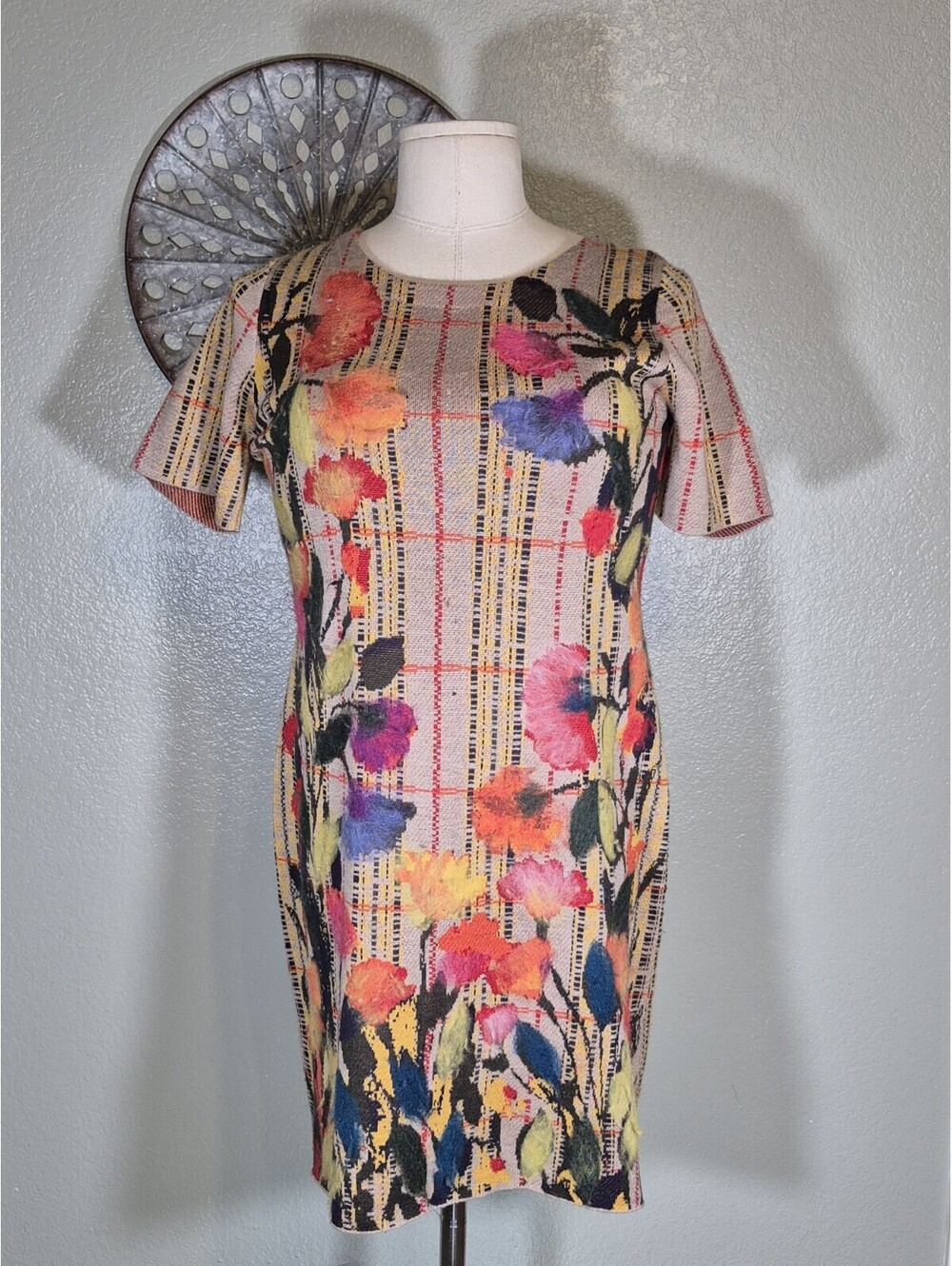 Troubadour Anthropologie Bloomline Knit Shift Dress Floral Multi Sz M *Read